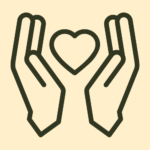 Symbol med två st händer som håller ett hjärta mellan sig